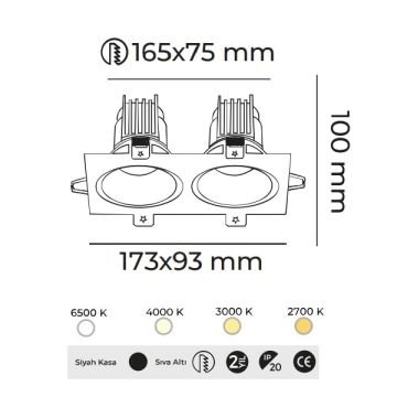 MOLLED MOL4152M 2x10 Watt Siyah Sıva Altı İkili LED Spot (SAMSUNG/OSRAM/PHILIPS LED & EAGLERISE/PHILIPS/LIFUD Driver)