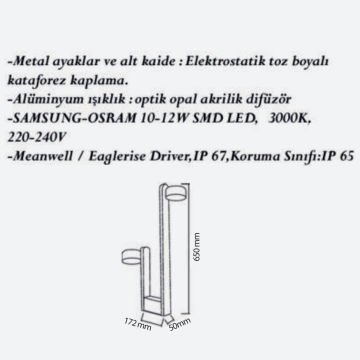 CreaLight CL-B-103 2x12 Watt 65 cm LED Bollard Armatür - Metal Gövde - SAMSUNG LED & MEAN WELL/EAGLERISE Driver - IP65 - Gün Işığı (3000K)