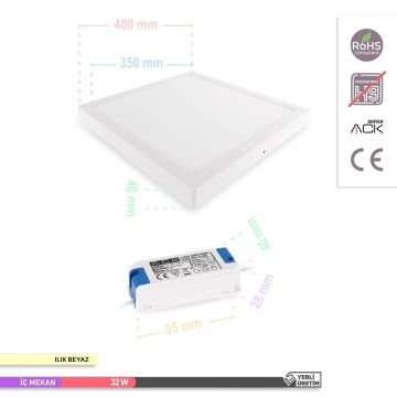 ACK AP04-03310 32 Watt Sıva Üstü 40x40 LED Panel - OSRAM LED - Ilık Beyaz (4000K)