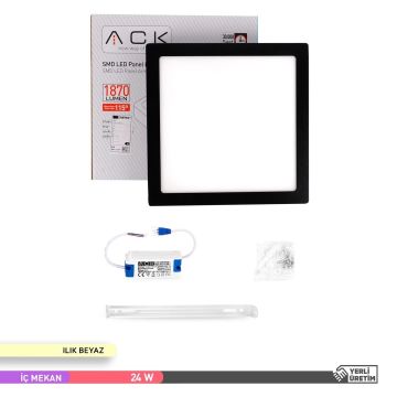 ACK AP04-02411 24 Watt Siyah Kasa Sıva Üstü 30x30 LED Panel - OSRAM LED - Ilık Beyaz (4000K)
