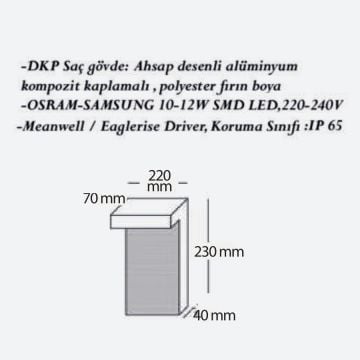 CreaLight CL-B-120 12 Watt 23 cm Ahşap (Ceviz) Desenli LED Bollard Armatür - Metal Gövde - SAMSUNG/OSRAM LED & MEAN WELL/EAGLERISE Driver - IP65 - Gün Işığı (3000K)