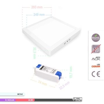 ACK AP04-02430 24 Watt Sıva Üstü 30x30 LED Panel - OSRAM LED - Beyaz Işık (6500K)