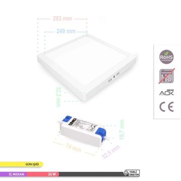 ACK AP04-02400 24 Watt Sıva Üstü 30x30 LED Panel - OSRAM LED - Gün Işığı (3000K)