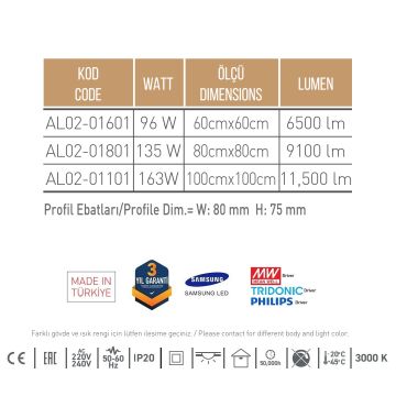 ACK AL02-01601 96 Watt Üçlü Üçgen Sıva Üstü Lineer Armatür - SAMSUNG/OSRAM LED & MEAN WELL/PHILIPS/TRIDONIC Driver