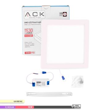 ACK AP04-01810 18 Watt Sıva Üstü Kare LED Panel - OSRAM LED - Ilık Beyaz (4000K)