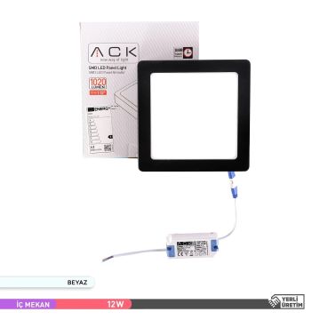 ACK AP04-01231 12 Watt Siyah Kasa Sıva Üstü Kare LED Panel - OSRAM LED - Beyaz Işık (6500K)