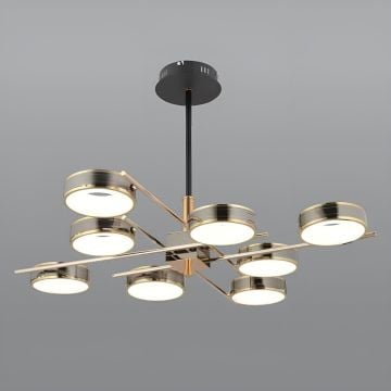CL-712-8 112 Watt Sekizli Gold-Platin Modern LED Avize - 3 Işık Renkli (Beyaz + Ilık Beyaz + Gün Işığı)