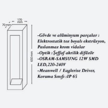 CreaLight CL-B-128 12 Watt 65 cm LED Bollard Armatür - Metal Gövde - SAMSUNG/OSRAM LED & MEAN WELL/EAGLERISE Driver - IP65 - Gün Işığı (3000K)