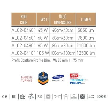 ACK AL02-04101 105 Watt Üçgen Halka Sıva Üstü Lineer Armatür - SAMSUNG/OSRAM LED & MEAN WELL/PHILIPS/TRIDONIC Driver