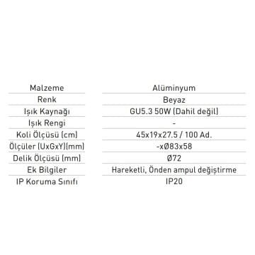 JUPITER JH510 B Beyaz Sıva Altı Yuvarlak Spot Kasası - Metal