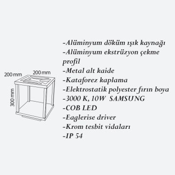 CreaLight CL-B-129 10 Watt 30 cm LED Bollard Armatür - Metal Gövde - SAMSUNG/OSRAM LED & MEAN WELL/EAGLERISE Driver - IP65 - Gün Işığı (3000K)
