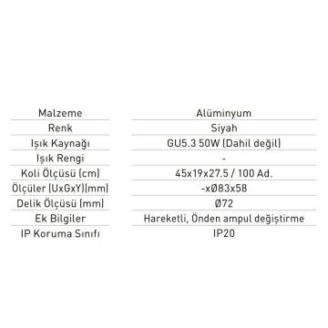 JUPITER JH510 S Siyah Sıva Altı Yuvarlak Spot Kasası - Metal