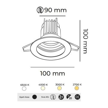 MOLLED MOL1680M 8 Watt Siyah Kasa Sıva Altı Yuvarlak LED Spot (SAMSUNG/OSRAM/PHILIPS LED & EAGLERISE/PHILIPS/LIFUD Driver)