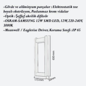 CreaLight CL-B-107 12 Watt 65 cm LED Bollard Armatür - Metal Gövde - SAMSUNG/OSRAM LED & MEAN WELL/EAGLERISE Driver - IP65 - Gün Işığı (3000K)
