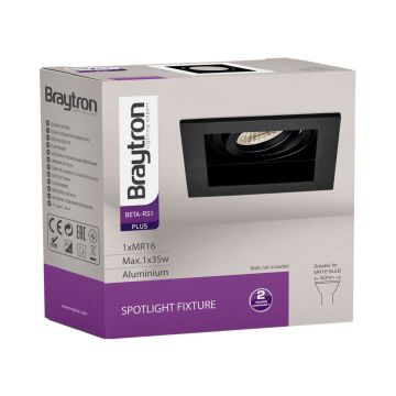 Braytron SBH03-05021 Sıva Altı Siyah Kare Spot Kasası (Metal)