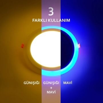 ACK AP30-31800 18+2 Watt Çift Renkli Sıva Altı Yuvarlak LED Panel - Mavi + Gün Işığı (3000K)