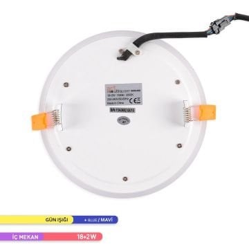 ACK AP30-31800 18+2 Watt Çift Renkli Sıva Altı Yuvarlak LED Panel - Mavi + Gün Işığı (3000K)