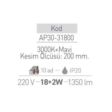 ACK AP30-31800 18+2 Watt Çift Renkli Sıva Altı Yuvarlak LED Panel - Mavi + Gün Işığı (3000K)