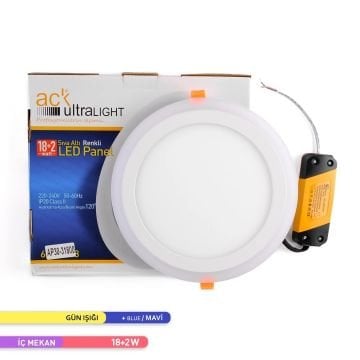 ACK AP30-31800 18+2 Watt Çift Renkli Sıva Altı Yuvarlak LED Panel - Mavi + Gün Işığı (3000K)
