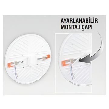 HELIOS HS 1027 18 Watt Ayarlanabilir Sıva Altı Yuvarlak Backlight LED Panel