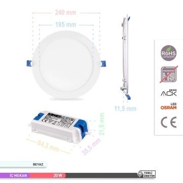 ACK AP01-02030 20 Watt Sıva Altı Yuvarlak LED Panel - OSRAM LED - Ilık Beyaz (4000K)