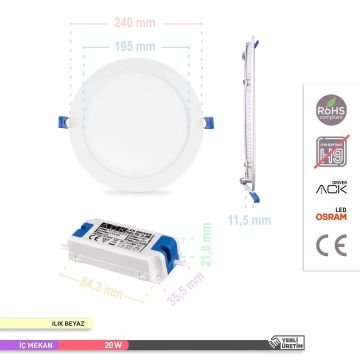 ACK AP01-02010 20 Watt Sıva Altı Yuvarlak LED Panel - OSRAM LED - Beyaz Işık (6500K)