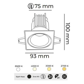 MOLLED MOL4151M 8 Watt Siyah Sıva Altı Kare LED Spot (SAMSUNG/OSRAM/PHILIPS LED & EAGLERISE/PHILIPS/LIFUD Driver)