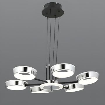 CL-711-6 120 Watt Altılı Krom-Siyah Modern LED Avize - 3 Işık Renkli (Beyaz + Ilık Beyaz + Gün Işığı)