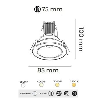 MOLLED MOL4140M 12 Watt Beyaz-Krom Sıva Altı Yuvarlak LED Spot (SAMSUNG/OSRAM/PHILIPS LED & EAGLERISE/PHILIPS/LIFUD Driver)