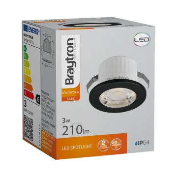 Braytron BH06-00211 Siyah Kasa 3 Watt Sıva Altı Dış Mekan Mini LED Spot - Ilık Beyaz (4000K)