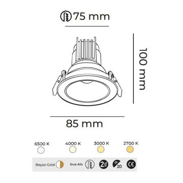 MOLLED MOL4138M 10 Watt Beyaz-Gold Sıva Altı Yuvarlak LED Spot (SAMSUNG/OSRAM/PHILIPS LED & EAGLERISE/PHILIPS/LIFUD Driver)