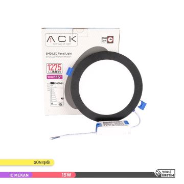 ACK AP01-01501 15 Watt Sıva Altı Siyah Kasa Yuvarlak LED Panel - OSRAM LED - Ilık Beyaz (4000K)