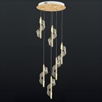 CL-761-6 69 Watt Altılı Gold/Krom Modern LED Avize - 3 Işık Renkli (Beyaz + Ilık Beyaz + Gün Işığı)
