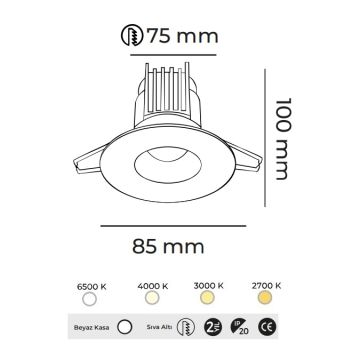 MOLLED MOL1608YM 10 Watt Beyaz Kasa Sıva Altı Yuvarlak LED Spot (SAMSUNG/OSRAM/PHILIPS LED & EAGLERISE/PHILIPS/LIFUD Driver)