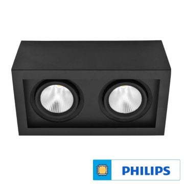 Braytron BD37-40231 Siyah Kasa 2x30 Watt Sıva Üstü İkili LED Mağaza Spotu (PHILIPS LED) - Beyaz Işık (6500K)