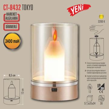 CATA CT-8432 Tokyo Dimli ve Alev Efektli Şarjlı LED Masa Lambası