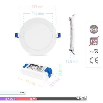 ACK AP01-01530 15 Watt Sıva Altı Yuvarlak LED Panel - OSRAM LED - Ilık Beyaz (4000K)