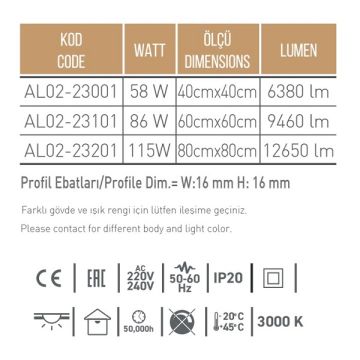 CreaLight AL02-23001 58 Watt 40x40 cm Kare LED Avize