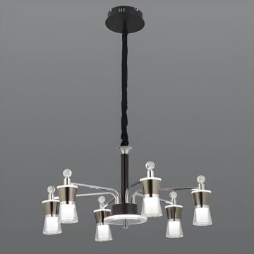 CL-710-6 96 Watt Altılı Krom-Platin Modern LED Avize - 3 Işık Renkli (Beyaz + Ilık Beyaz + Gün Işığı)