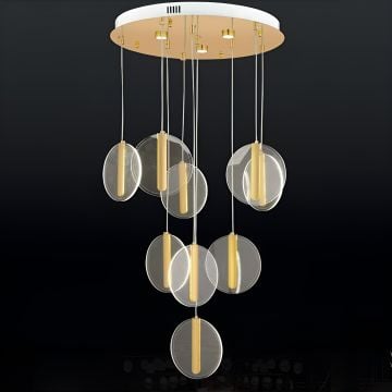 CL-762-9 99 Watt Dokuzlu Gold/Krom Modern LED Avize - 3 Işık Renkli (Beyaz + Ilık Beyaz + Gün Işığı)