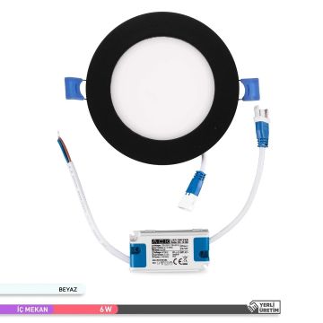 ACK AP01-00631 6 Watt Sıva Altı Siyah Kasa Yuvarlak LED Panel - OSRAM LED - Beyaz Işık (6500K)