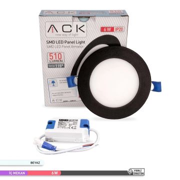 ACK AP01-00631 6 Watt Sıva Altı Siyah Kasa Yuvarlak LED Panel - OSRAM LED - Beyaz Işık (6500K)