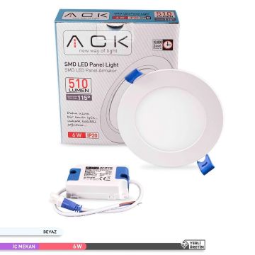ACK AP01-00600 6 Watt Sıva Altı Yuvarlak LED Panel - OSRAM LED - Gün Işığı (3000K)