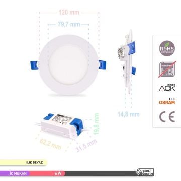 ACK AP01-00610 6 Watt Sıva Altı Yuvarlak LED Panel - OSRAM LED - Ilık Beyaz (4000K)