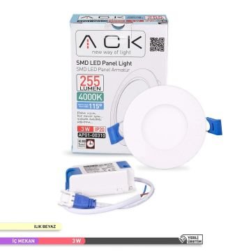 ACK AP01-00310 3 Watt Sıva Altı Yuvarlak LED Panel - OSRAM LED - Beyaz Işık (6500K)
