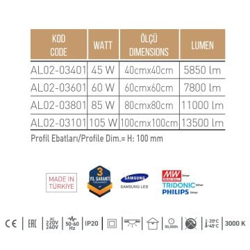 ACK AL02-03401 45 Watt Üçgen Sıva Üstü Lineer Armatür - SAMSUNG/OSRAM LED & MEAN WELL/PHILIPS/TRIDONIC Driver