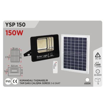 YCL YSP 150 150 Watt Solar LED Projektör - Beyaz Işık (6500K)