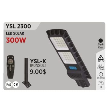 YCL YSL 2300 300 Watt Sensörlü LED Solar Sokak Armatürü - Beyaz Işık (6500K)