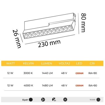 MOLLED MOL6062 12 Watt 23 cm Lensli Hareketli Slim LED Magnet Armatür (OSRAM LED)