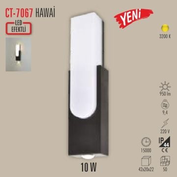 CATA CT-7067 Hawai 10 Watt Dış Mekan LED Aplik - PC Gövde - Gün Işığı (3200K)